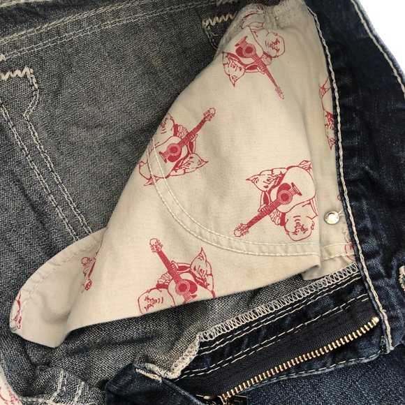 True Religion Ricky Big QT (Straight) Dark Wash White Bold Stitching Size 33 - Picture 9 of 16